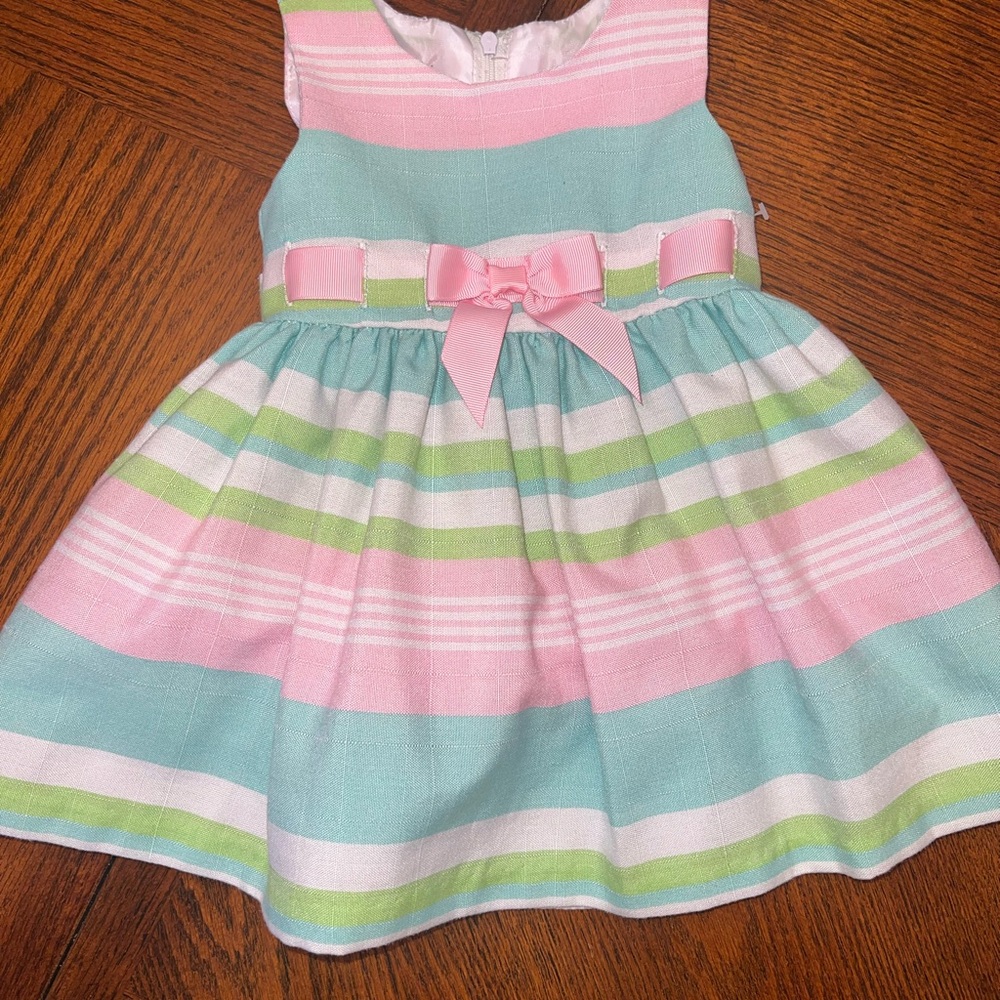 Bonnie Baby Pink and Green Striped Dress